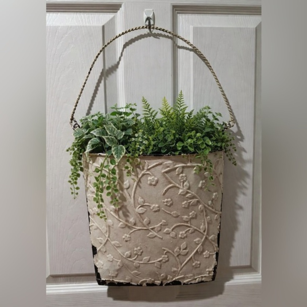 Southern Living at Home pressed tin flower bucket. 12.5" x 4.5" and 20" tall